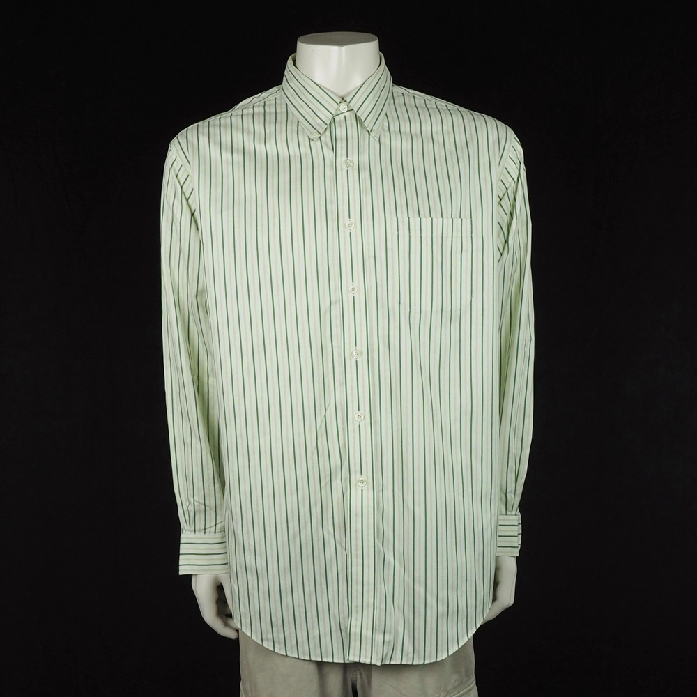Brooks Brothers Button Down Shirt Mens XL Green Striped Non-Iron Cotton Blend